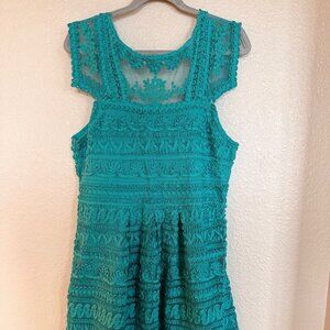NWT Anthropologie Yoana Baraschi New Light Dress Turquoise Lace Detail (Size 14)